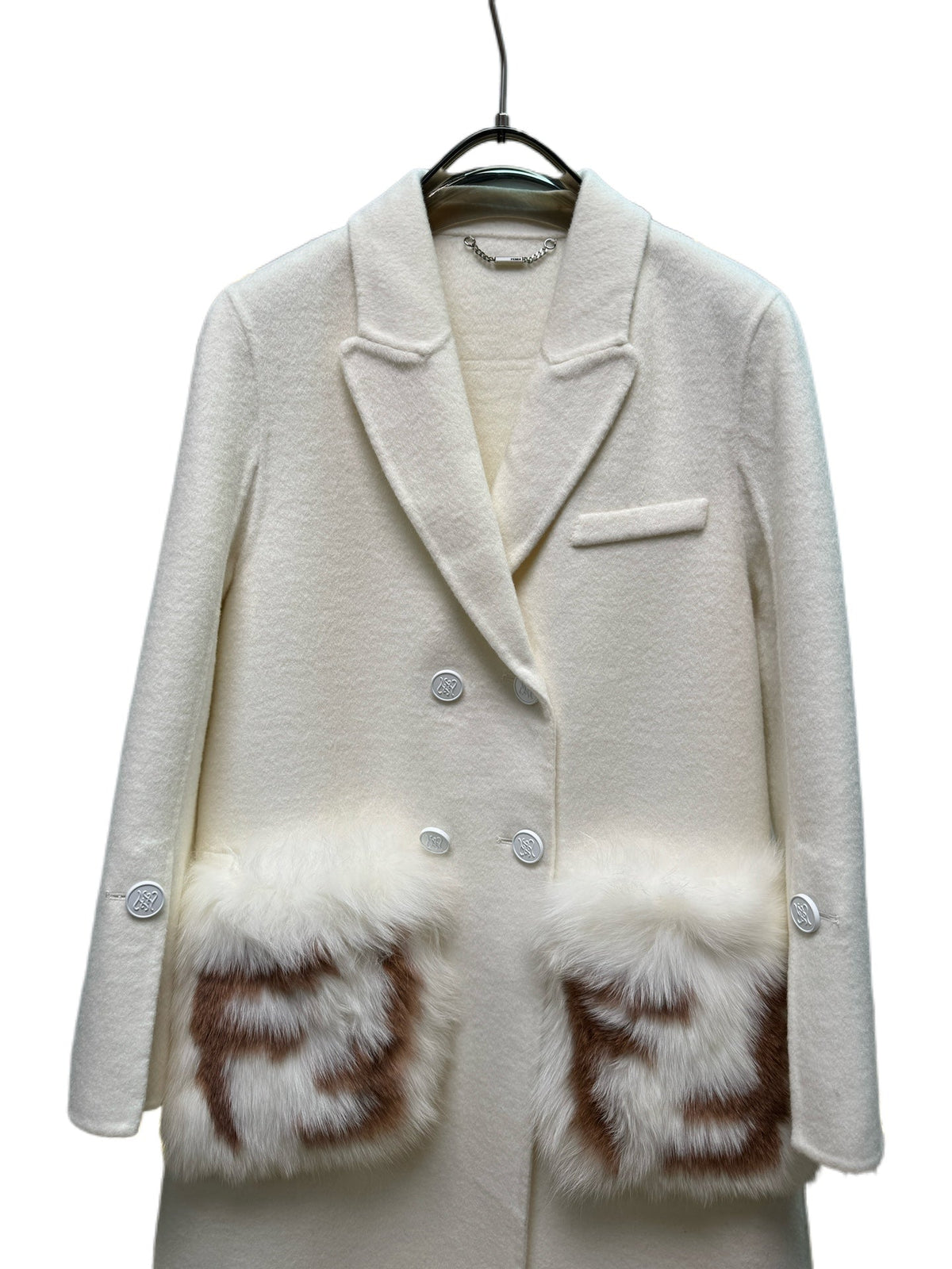 Fendi 25 Long Coat White Draper 0010
