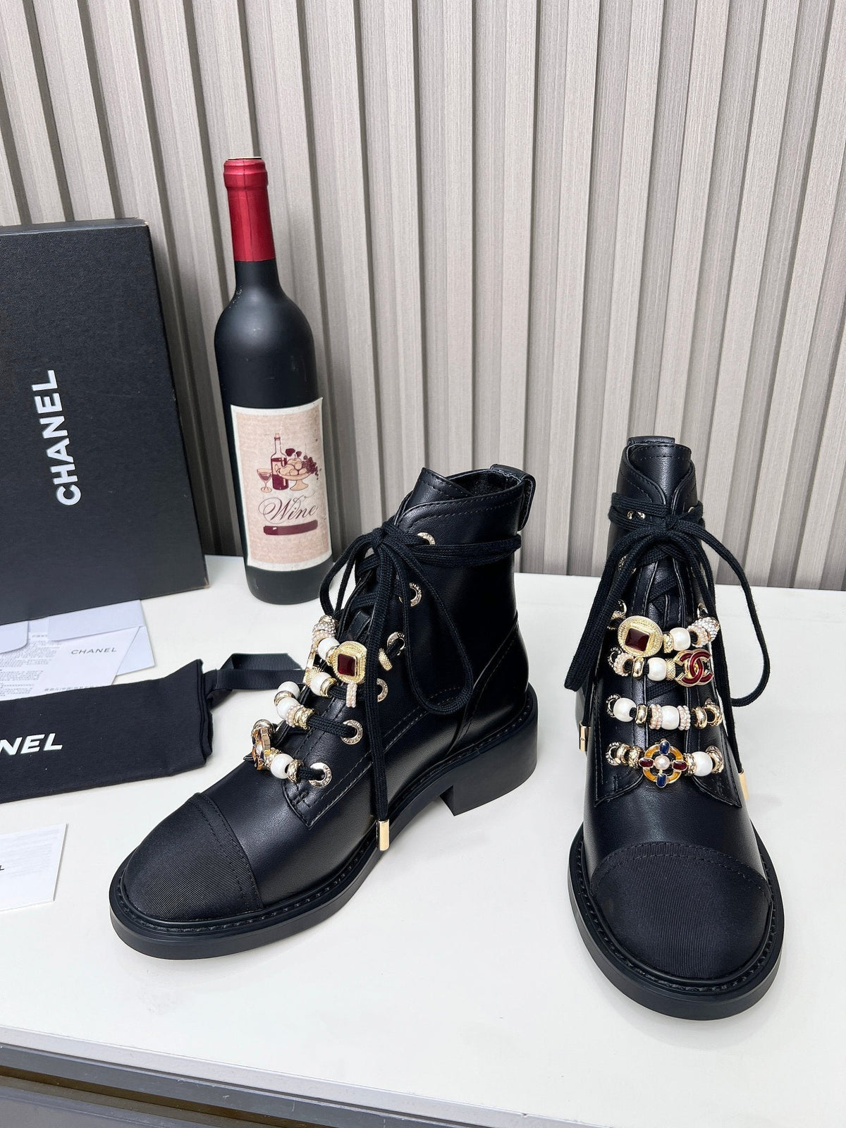 CC Combat Boots 50mm Black Calfskin And Lycra Fabric 944548