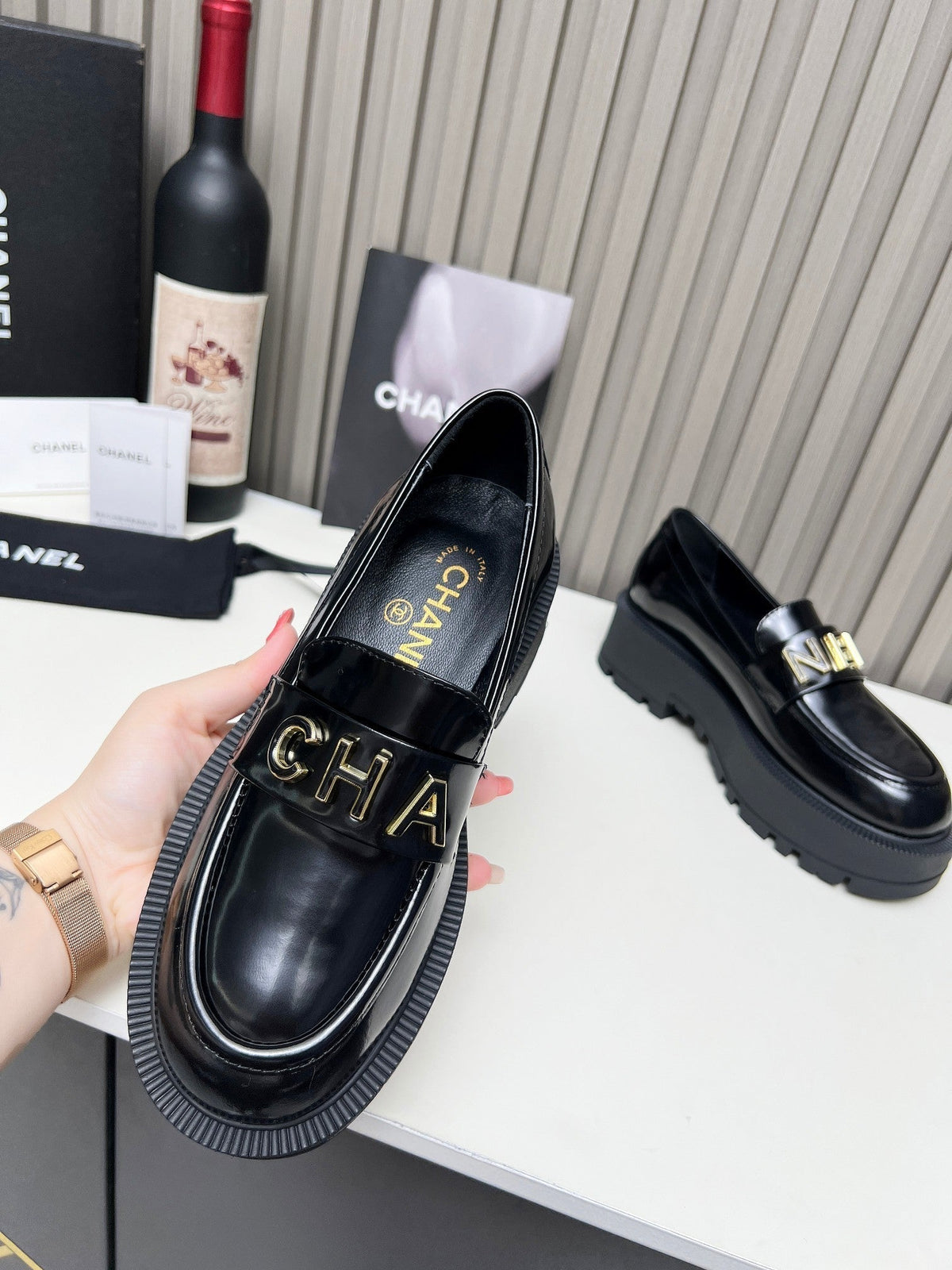 CC Moccasins Glossy Black Lambskin 944571