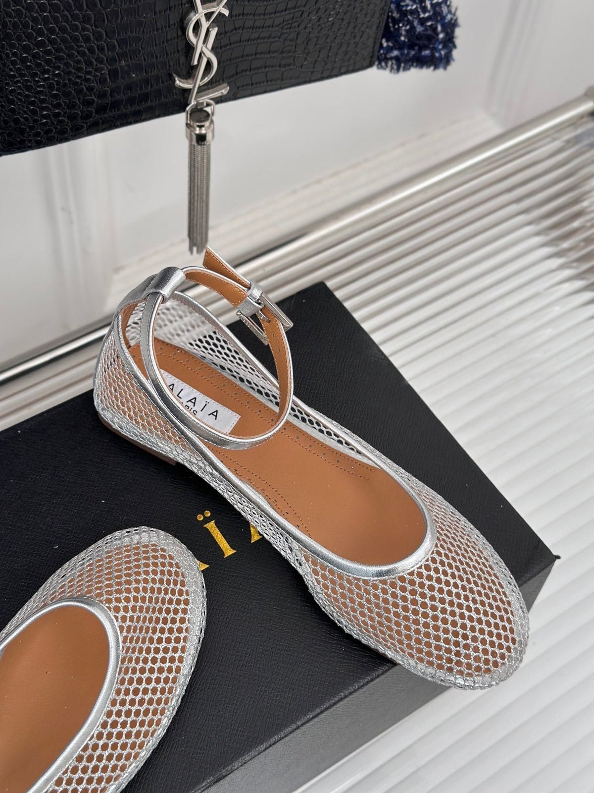 Alaia Mary Jane Ballet Flat Silver Lambskin 293236