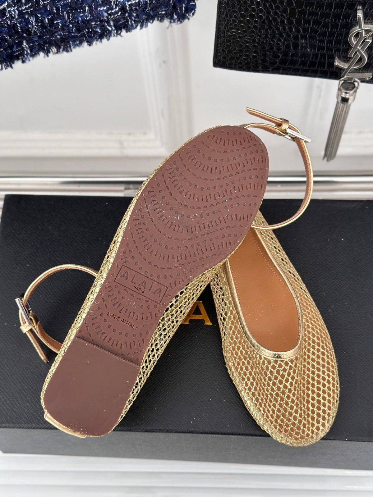 Alaia Mary Jane Ballet Flat Gold Lambskin 293237