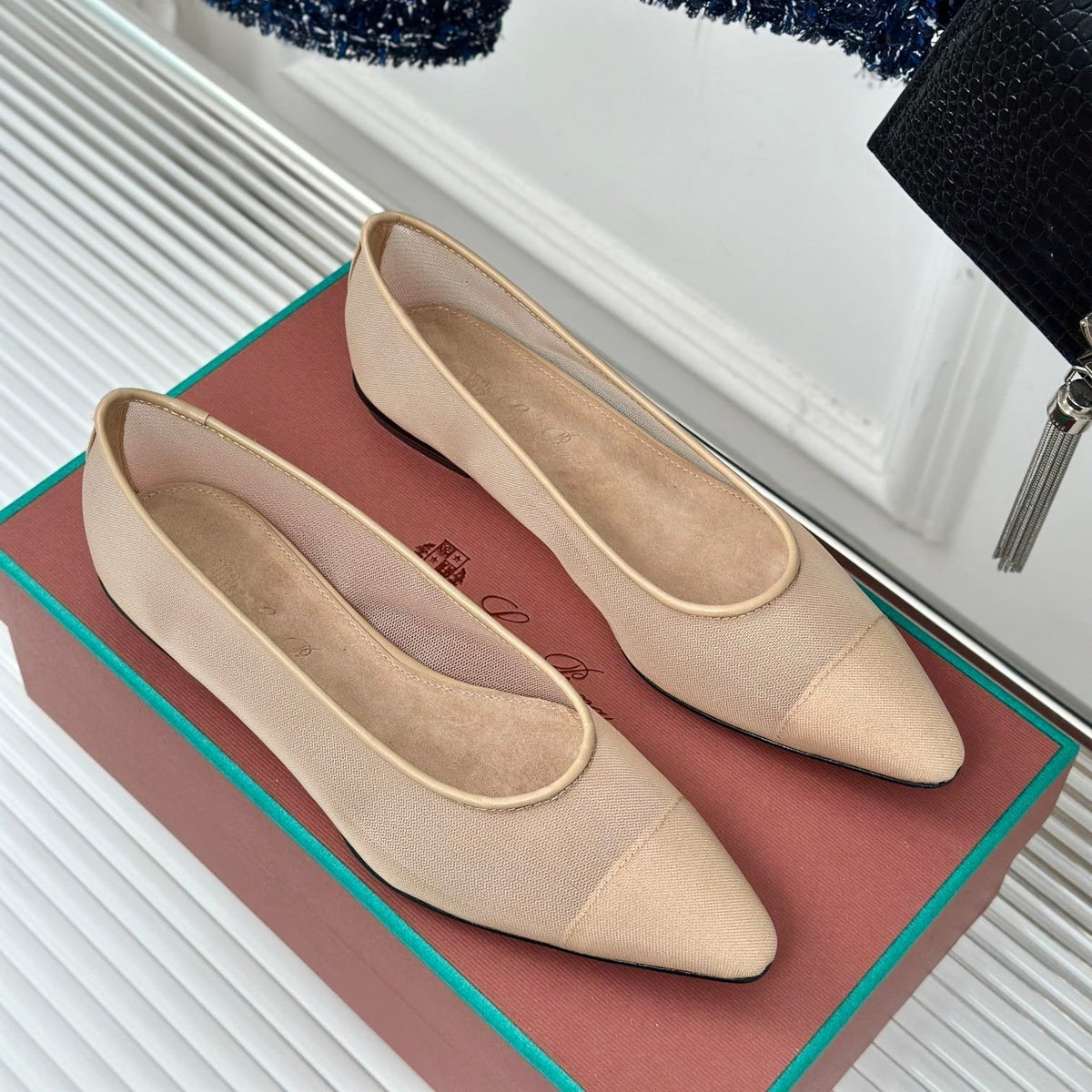 LP Primula Ballet Flat In Beige Mesh Fabric With Suede Lining 989400