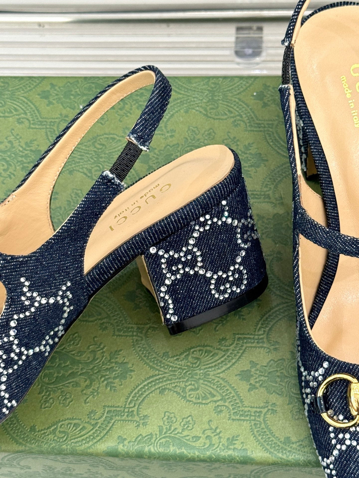 GC Horsebit Slingback Pump Dark Blue Denim 412733