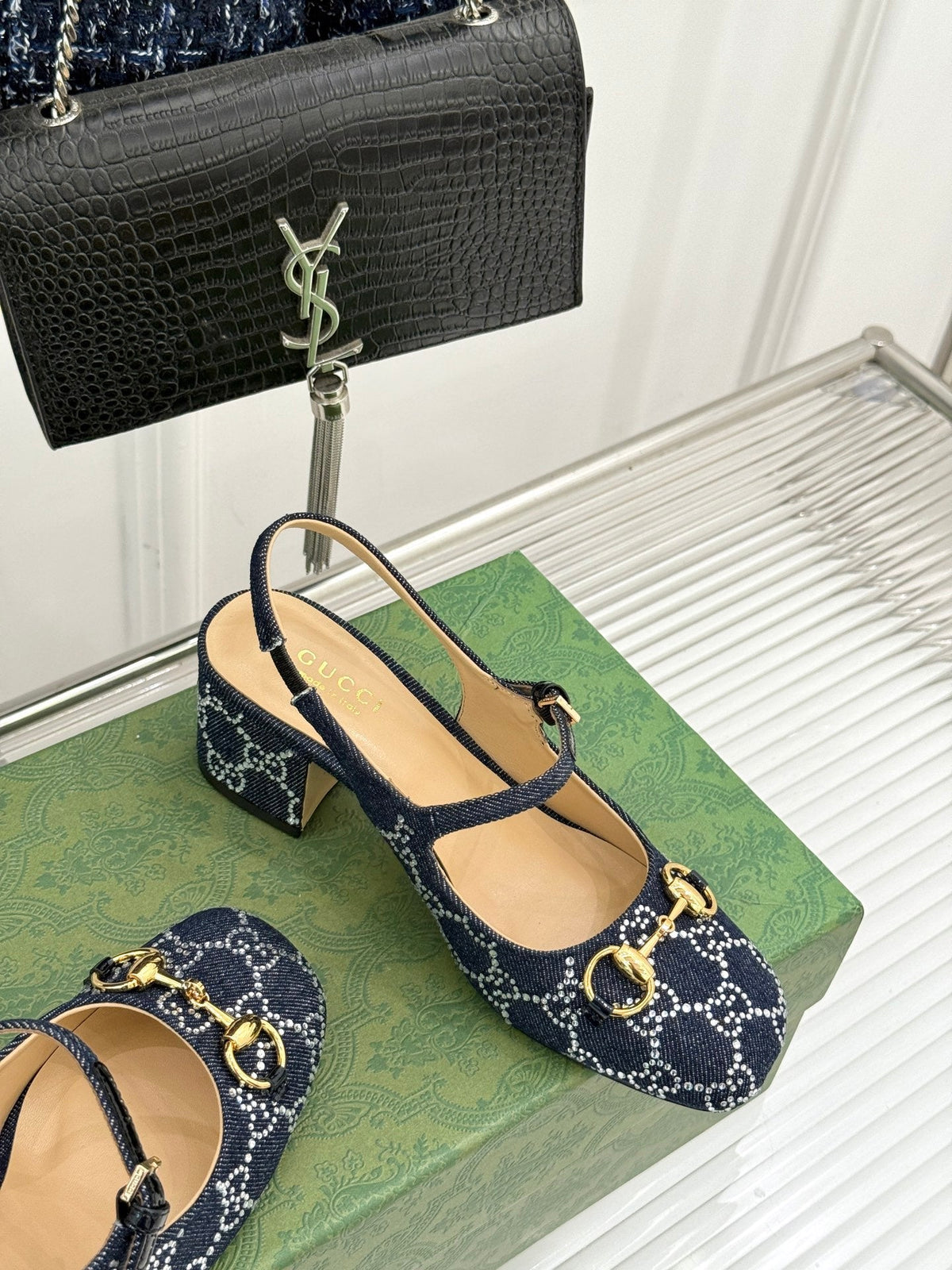 GC Horsebit Slingback Pump Dark Blue Denim 412733