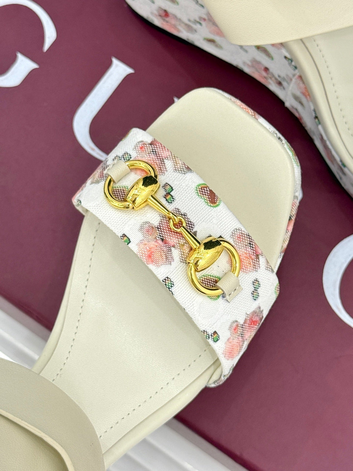 GC Floral Platform Wedge Sandal White Mix Flower lambskin