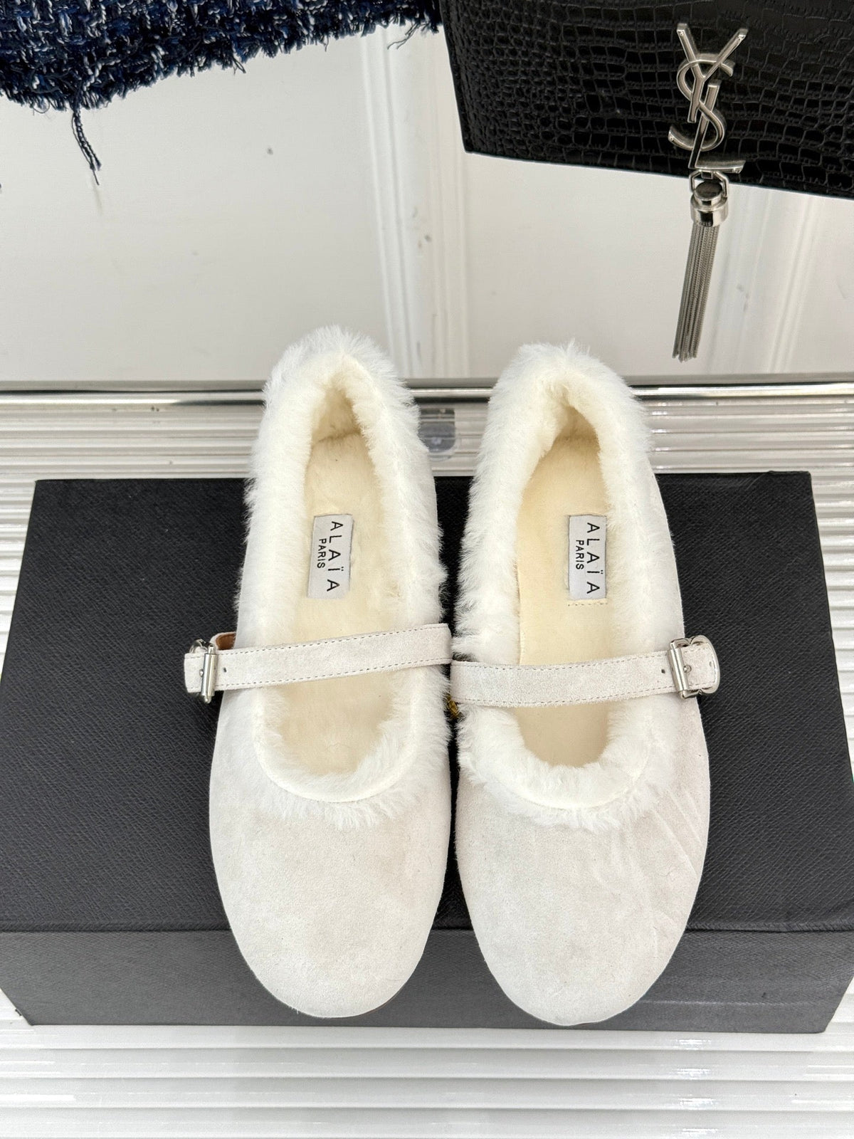 Alaia 25WF Mary Jane white suede wool 472221