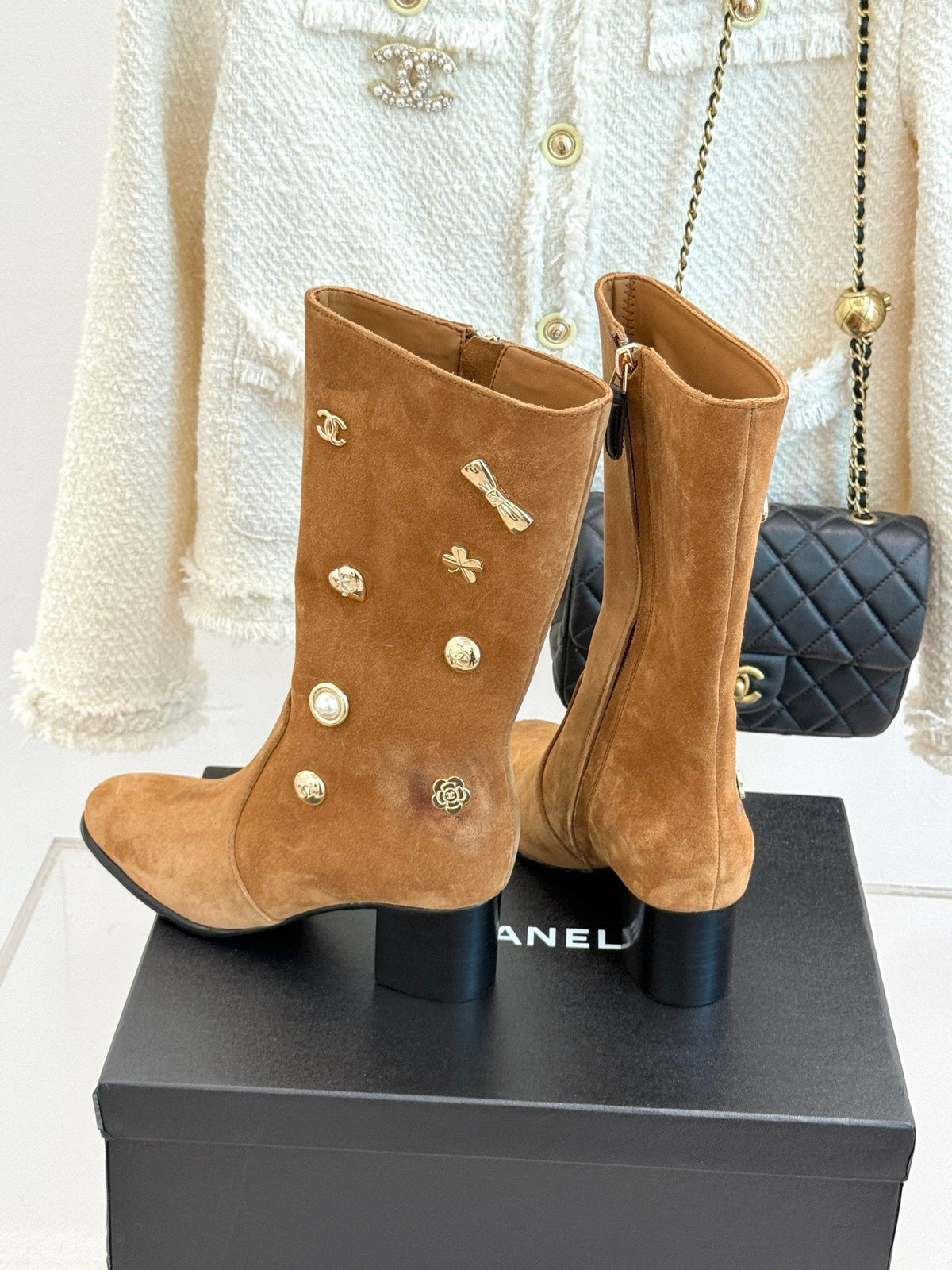 CC High Heel Boots Brown Suede Mix Charm 512037