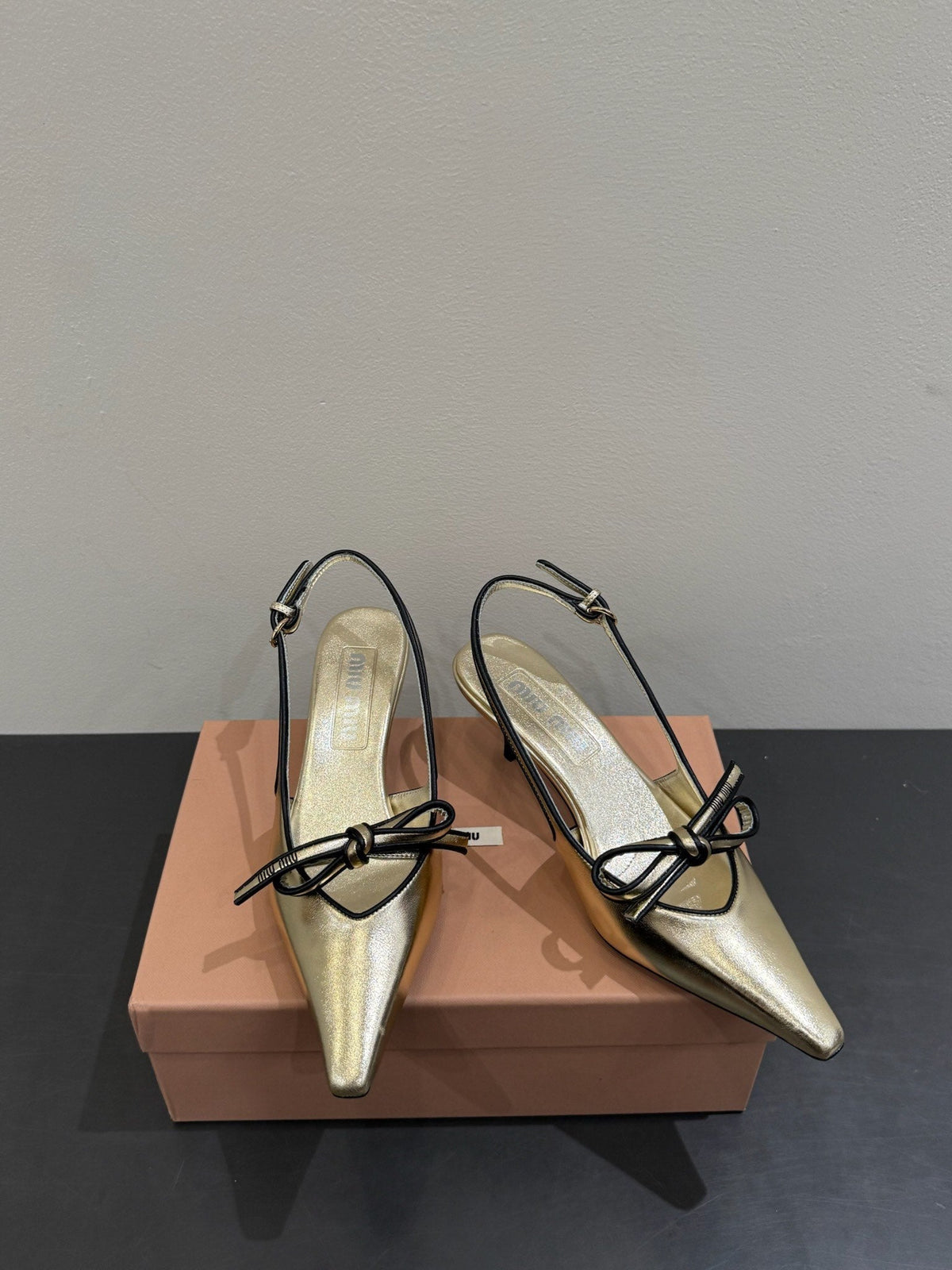 Miu slingback pump metallic gold leather