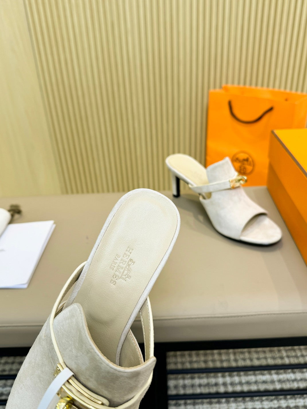 HEDEN MULE 80 WHITE SUEDE