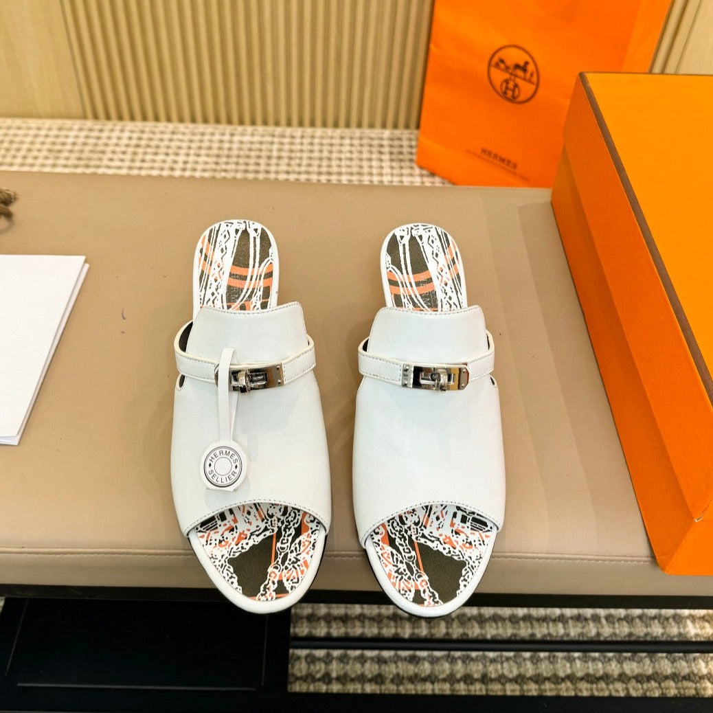 HEDEN MULE 80 WHITE CALFSKIN WITH PATTERN