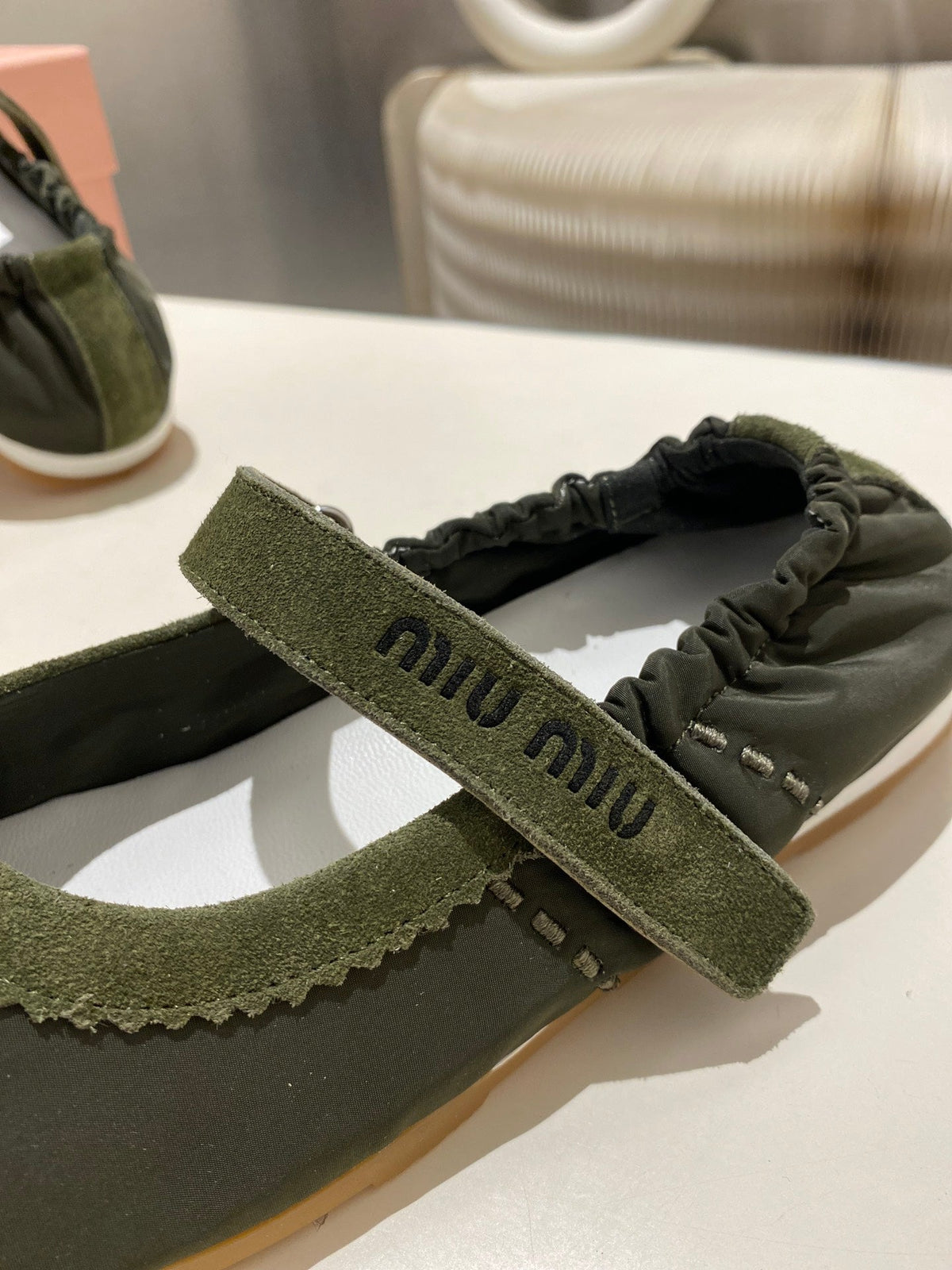Miu Miu 2026 Ballet Flat Green Suede Fabric 618678