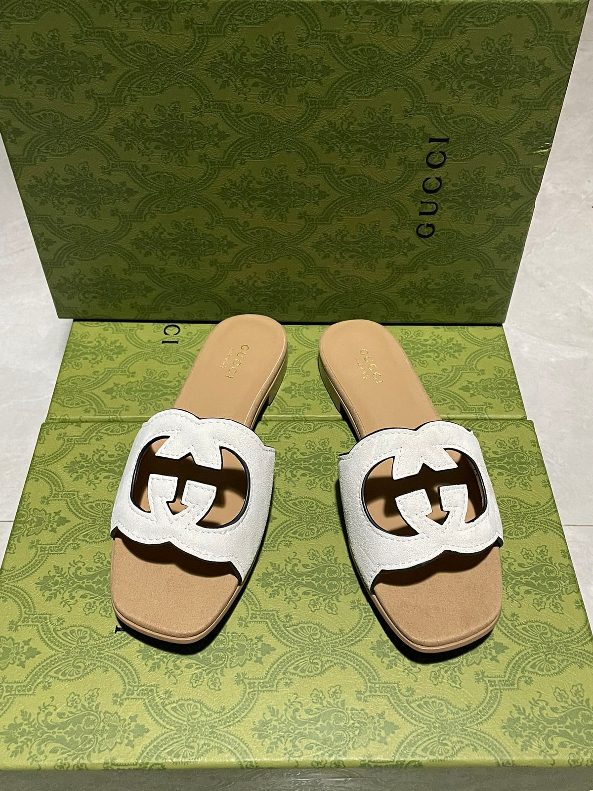 Gucci 2026 Women's Slide Sandal With Interlocking G Suede Leather 765469