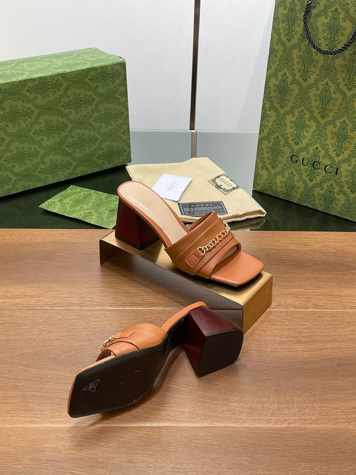 GG SIGNORIA SLIDE SANDAL CARAMEL DENIM