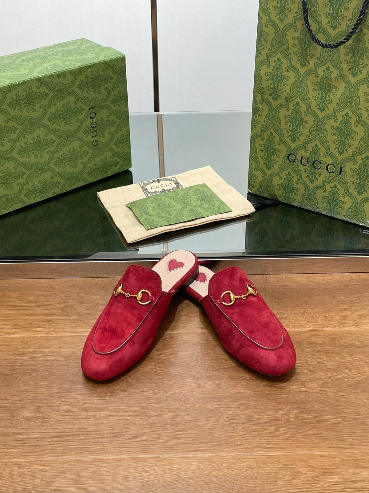 HORSEBIT MULE IN CHERRY RED SUEDE