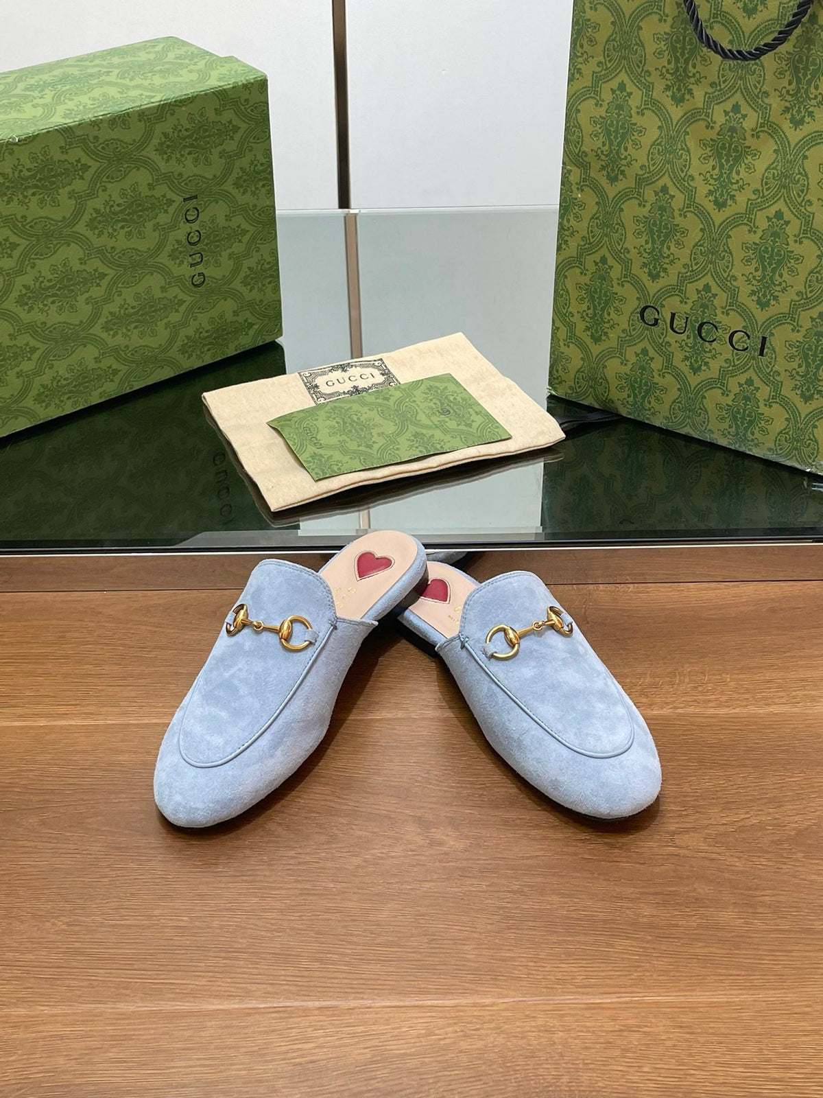 HORSEBIT MULE IN LIGHT BLUE SUEDE
