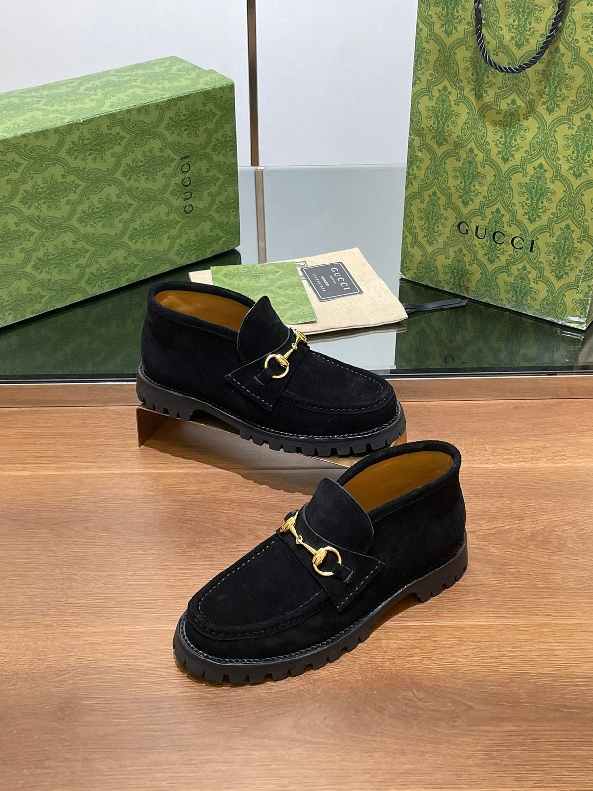 GG Ankle Boot With Horsebit 15 Black Suede