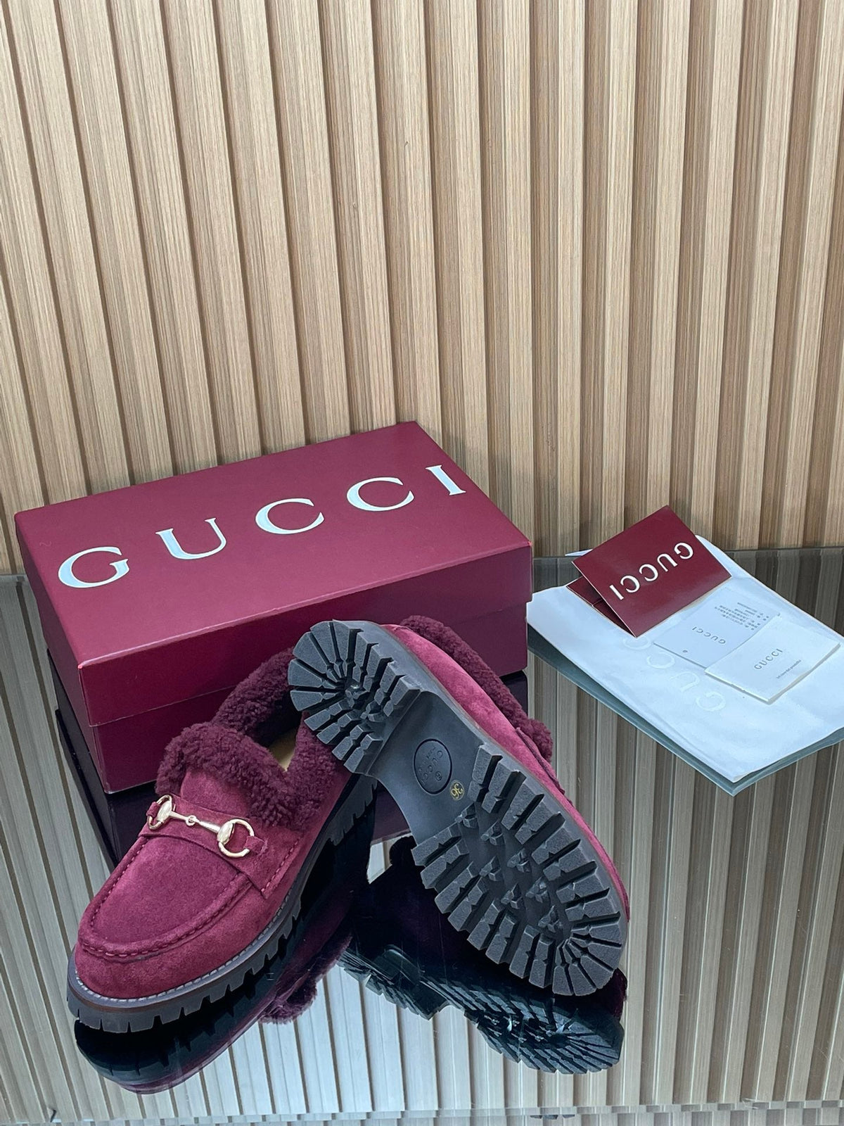 Gucci 2025 Horsebit Loafer Red Suede Wool 563046