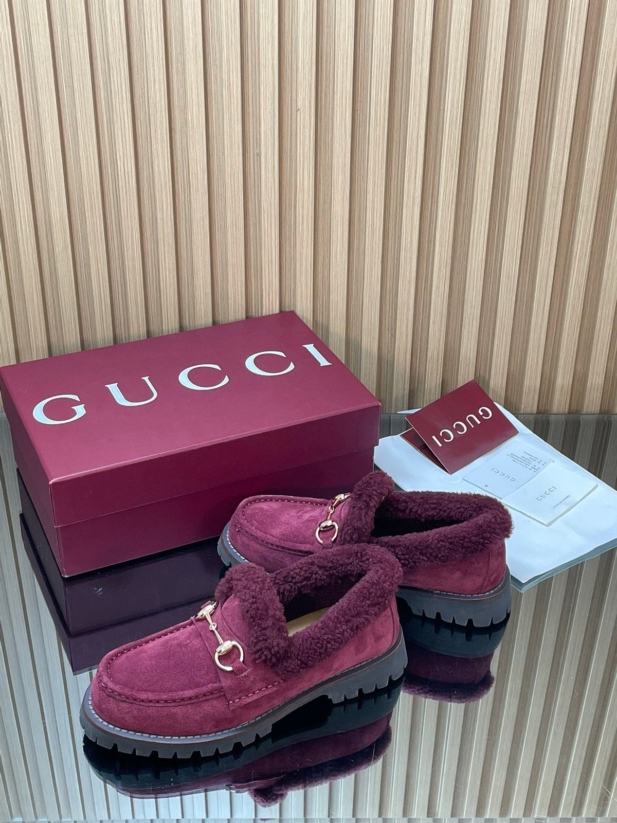 Gucci 2025 Horsebit Loafer Red Suede Wool 563046
