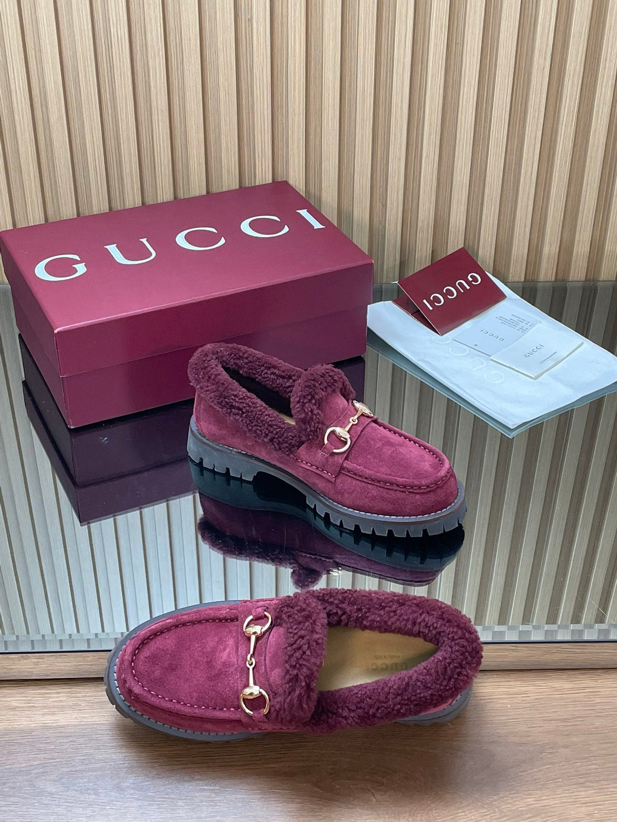 Gucci 2025 Horsebit Loafer Red Suede Wool 563046