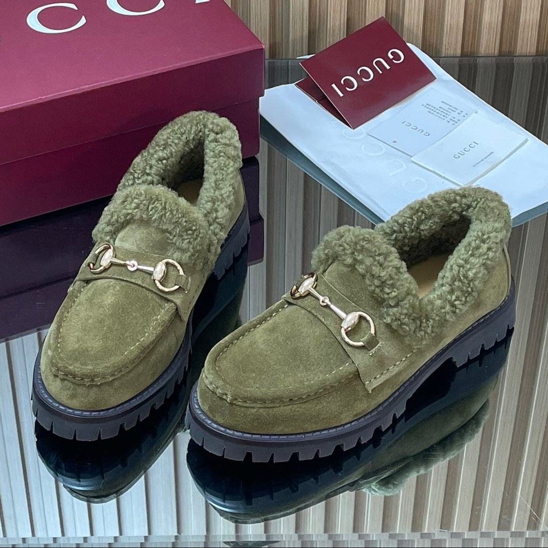 Gucci 2025 Horsebit Loafer Green Suede Wool 563047