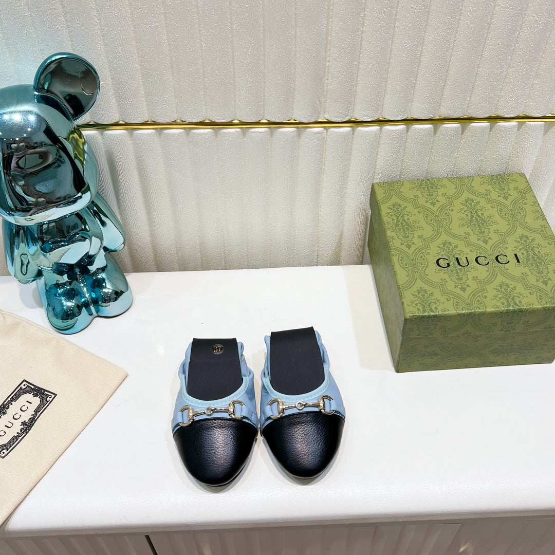 GG BALLET SUPER SLIM BUCKLE BLACK AND SKY LAMBSKIN