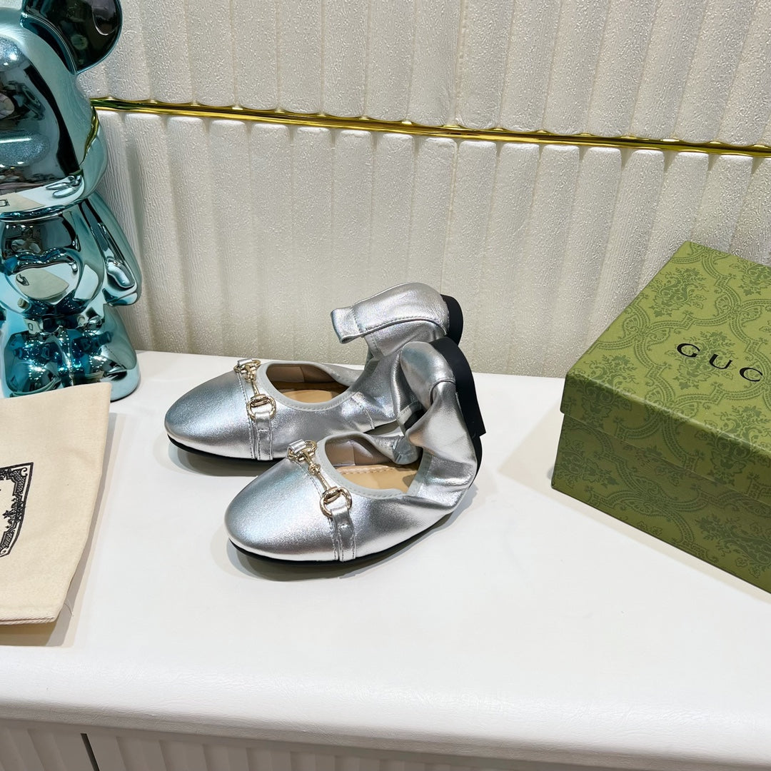 GG BALLET SUPER SLIM BUCKLE SILVER LAMBSKIN