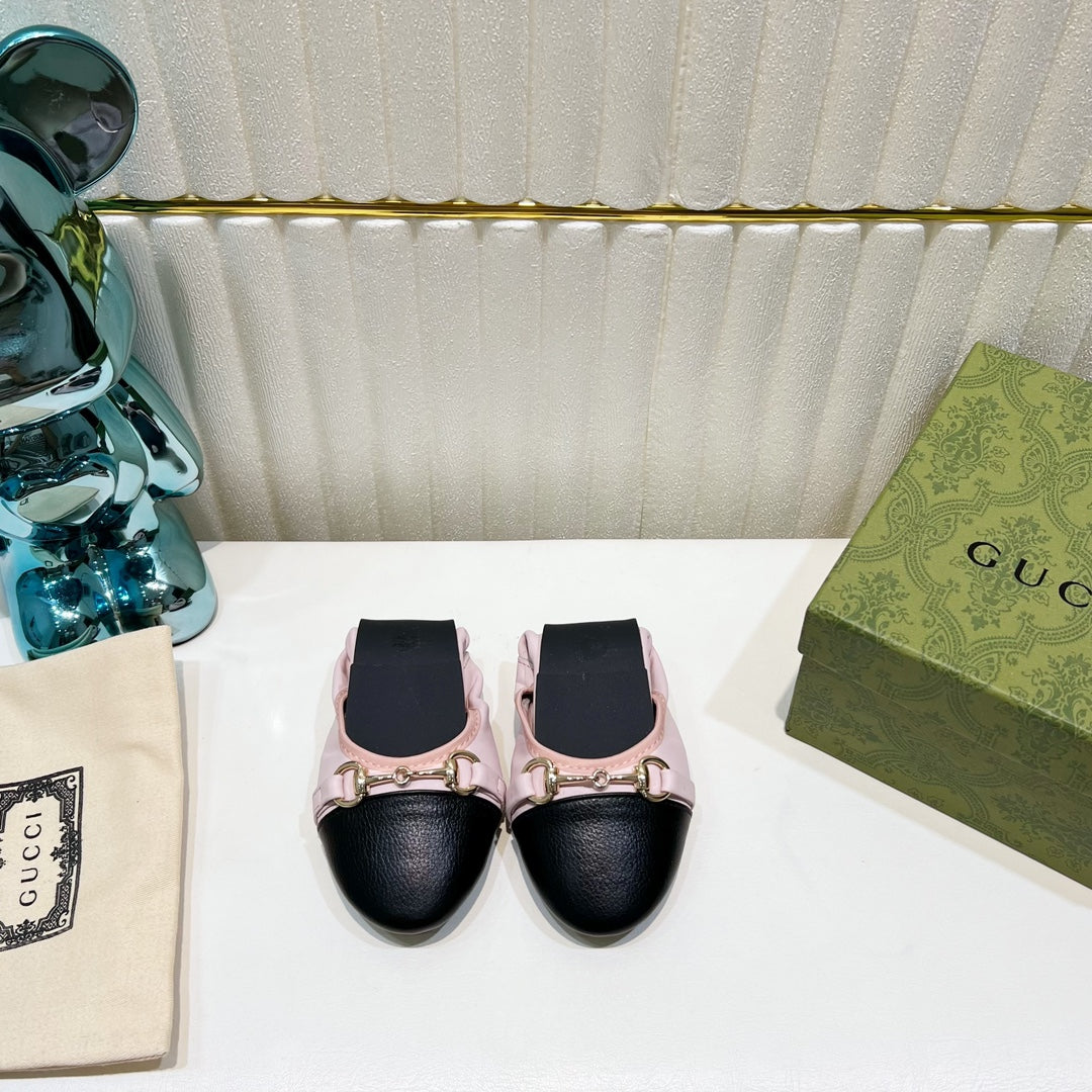 GG BALLET SUPER SLIM BUCKLE PASTEL PINK AND BLACK LAMBSKIN