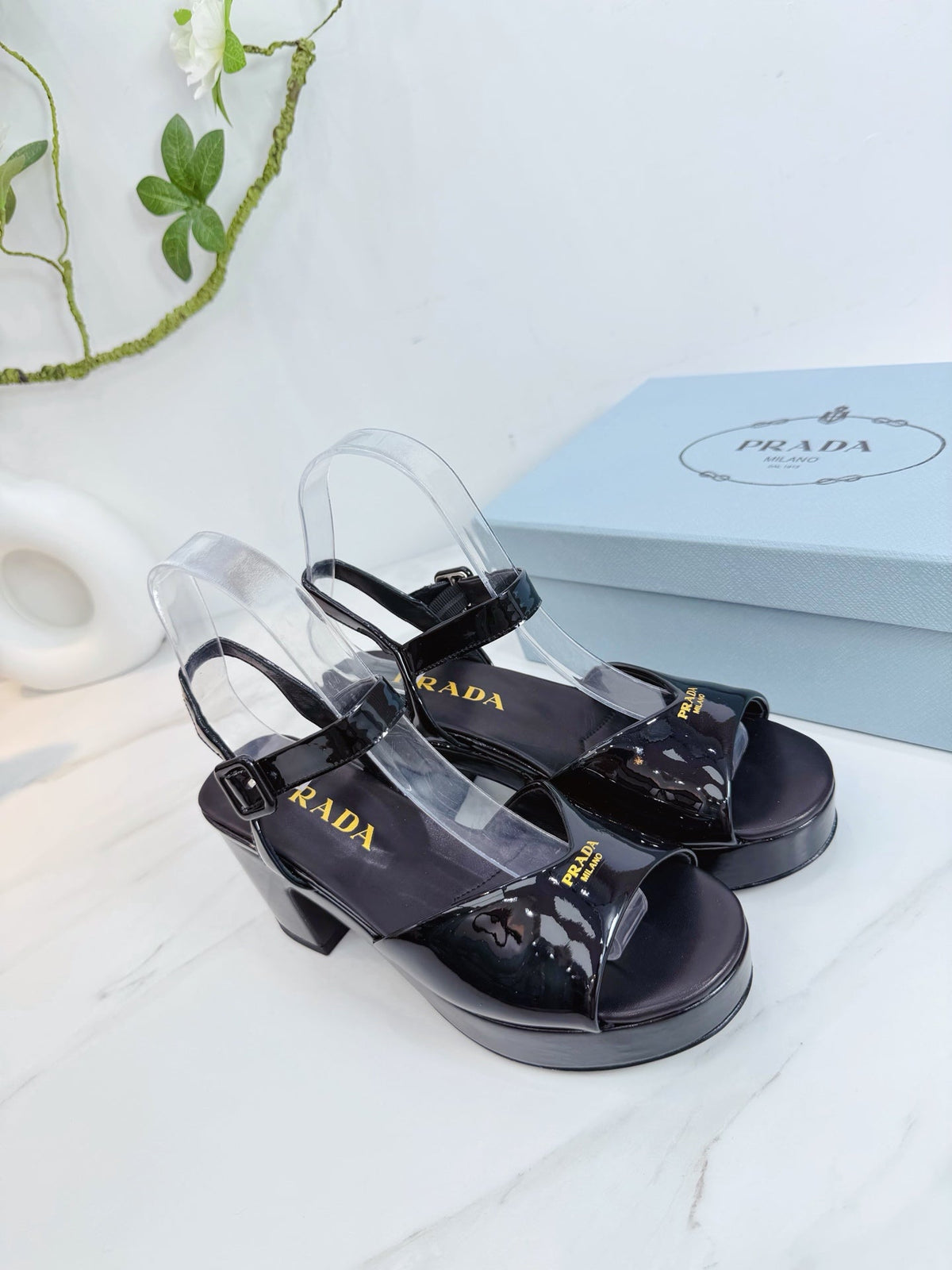 PRA 26SS Platform Sandals 75 Black Patent Leather 592375