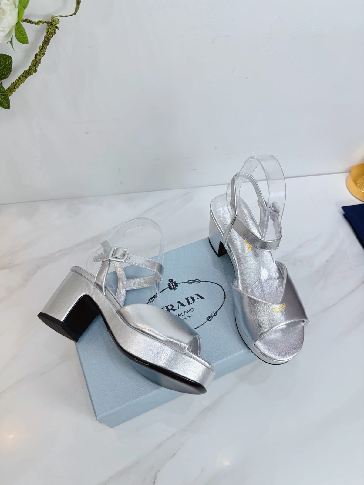 PRA 26SS Platform Sandals 75 Sliver Metallic Sheepskin 592378