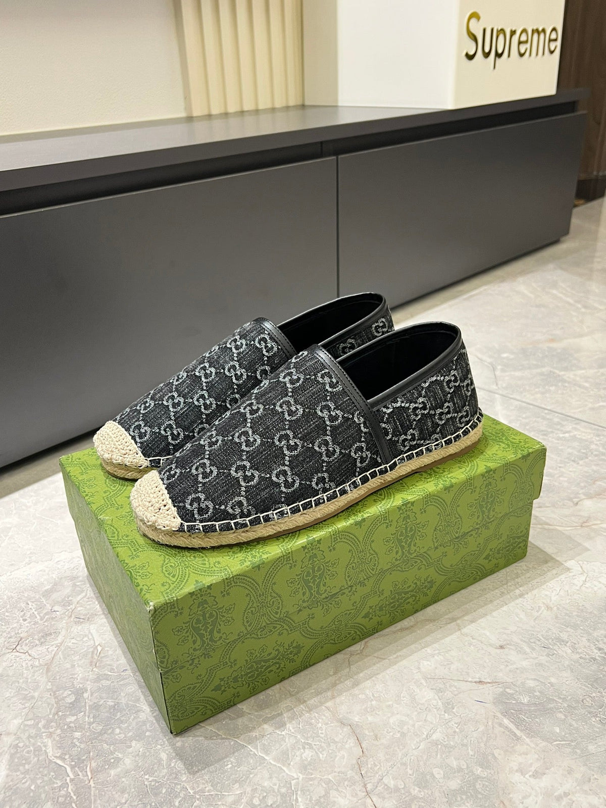 GG Men's Espadrilles Loafer Black Denim 595985