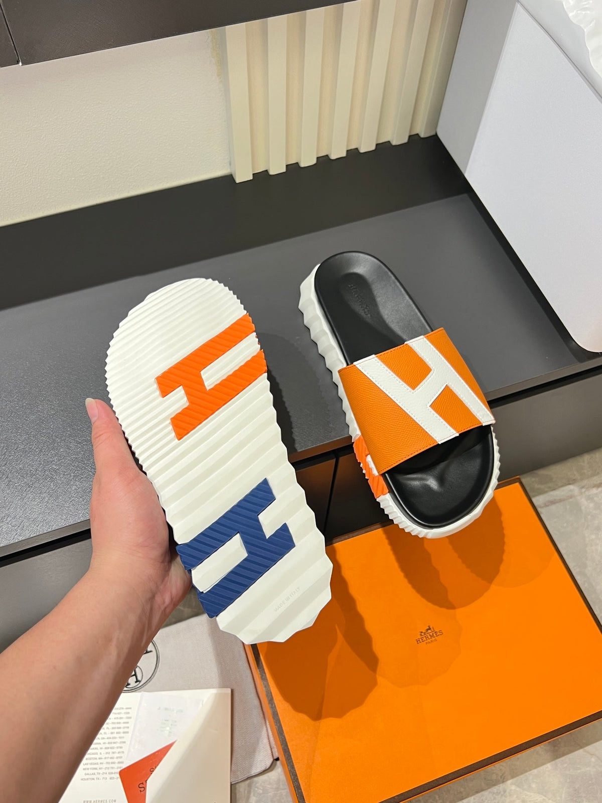 HM Men's Slide Orange Cowhide 590803