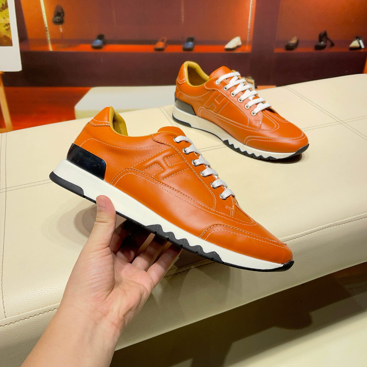 HM Men's 25 Trail Sneaker Orange Cowhide 663842