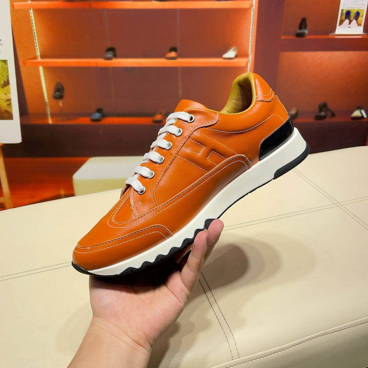HM Men's 25 Trail Sneaker Orange Cowhide 663842