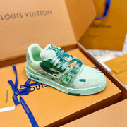 LV Trainer Sneaker Green Denim Fabric