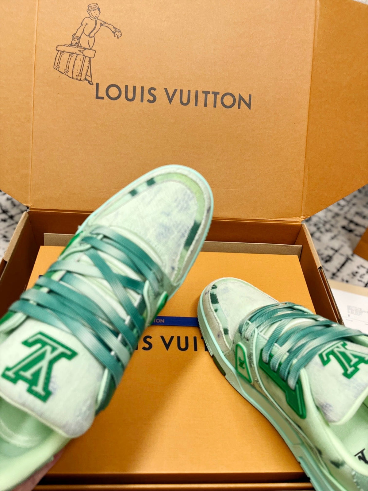 LV Trainer Sneaker Green Denim Fabric