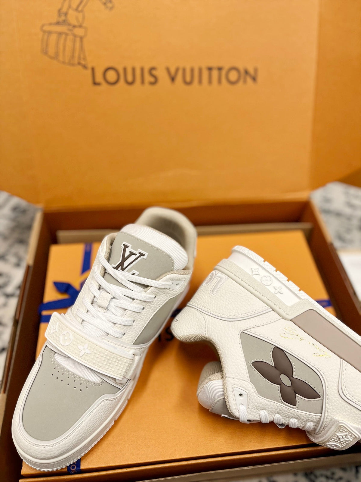 LV Trainer Sneaker Beige Grey Cowhide
