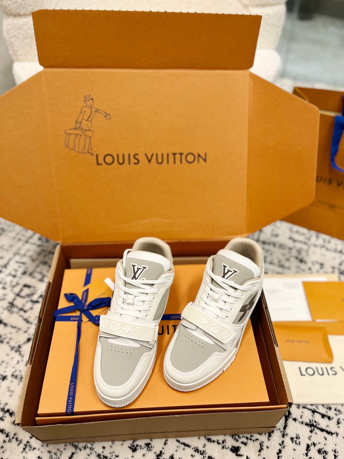 LV Trainer Sneaker Beige Grey Cowhide
