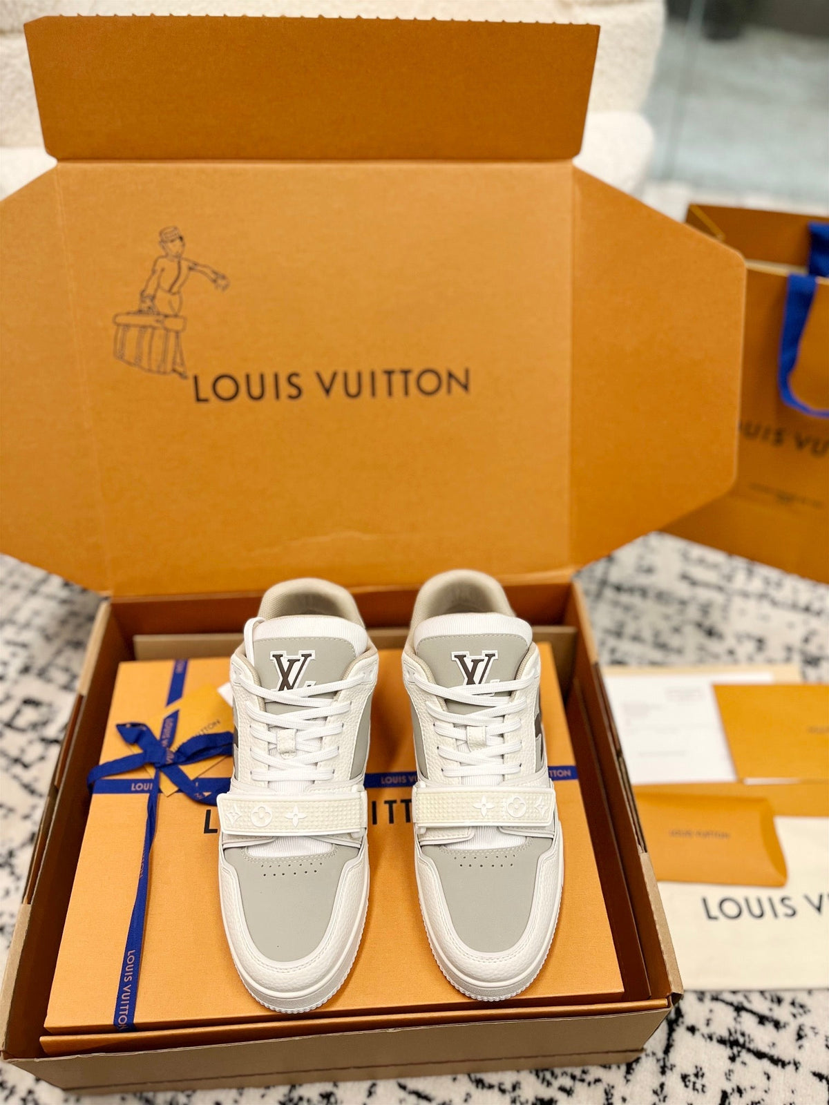LV Trainer Sneaker Beige Grey Cowhide