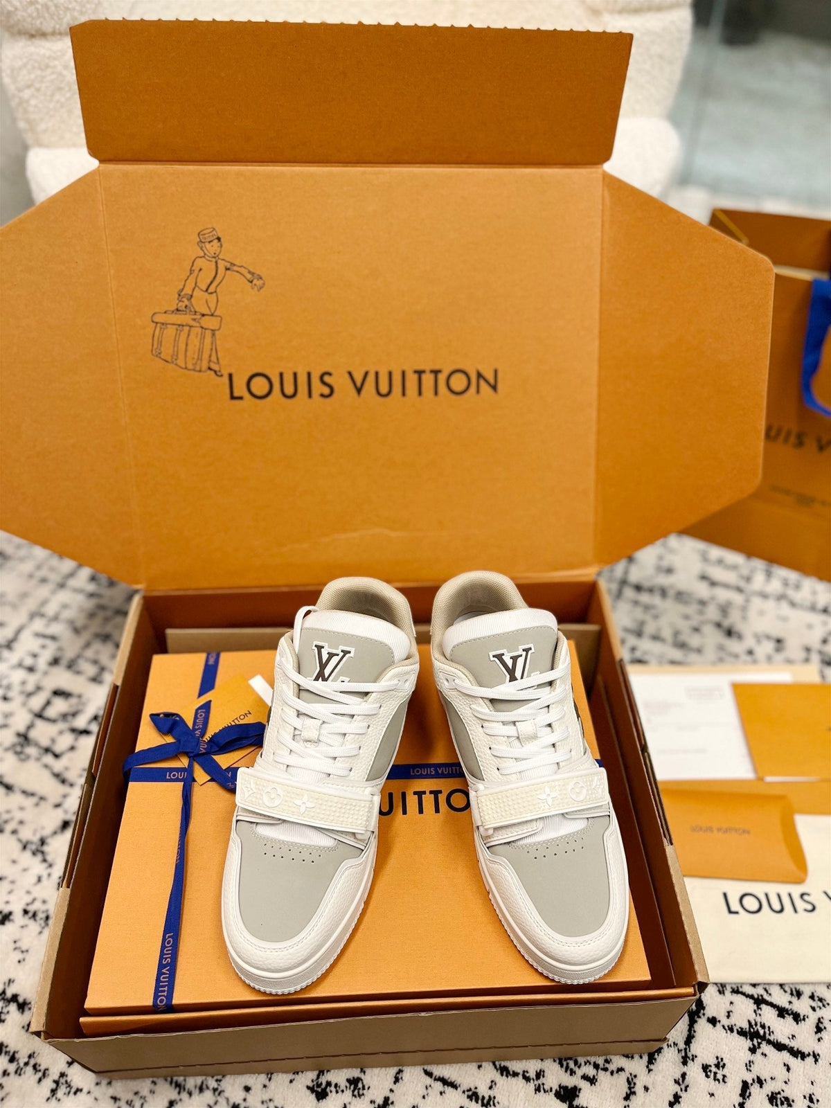 LV Trainer Sneaker Beige Grey Cowhide