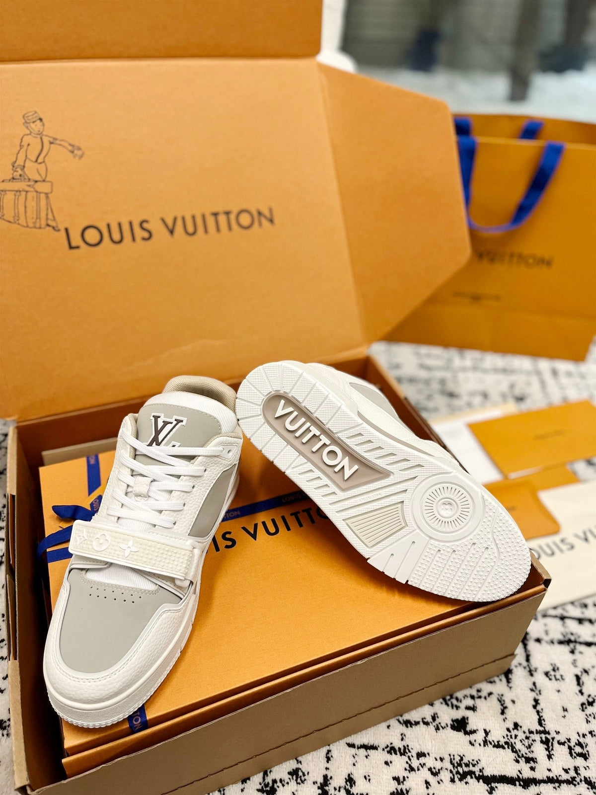 LV Trainer Sneaker Beige Grey Cowhide