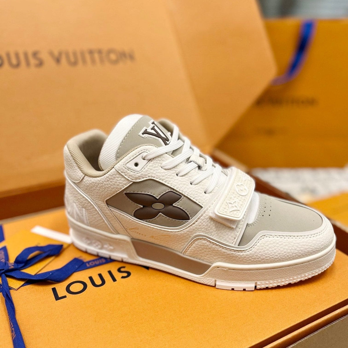 LV Trainer Sneaker Beige Grey Cowhide