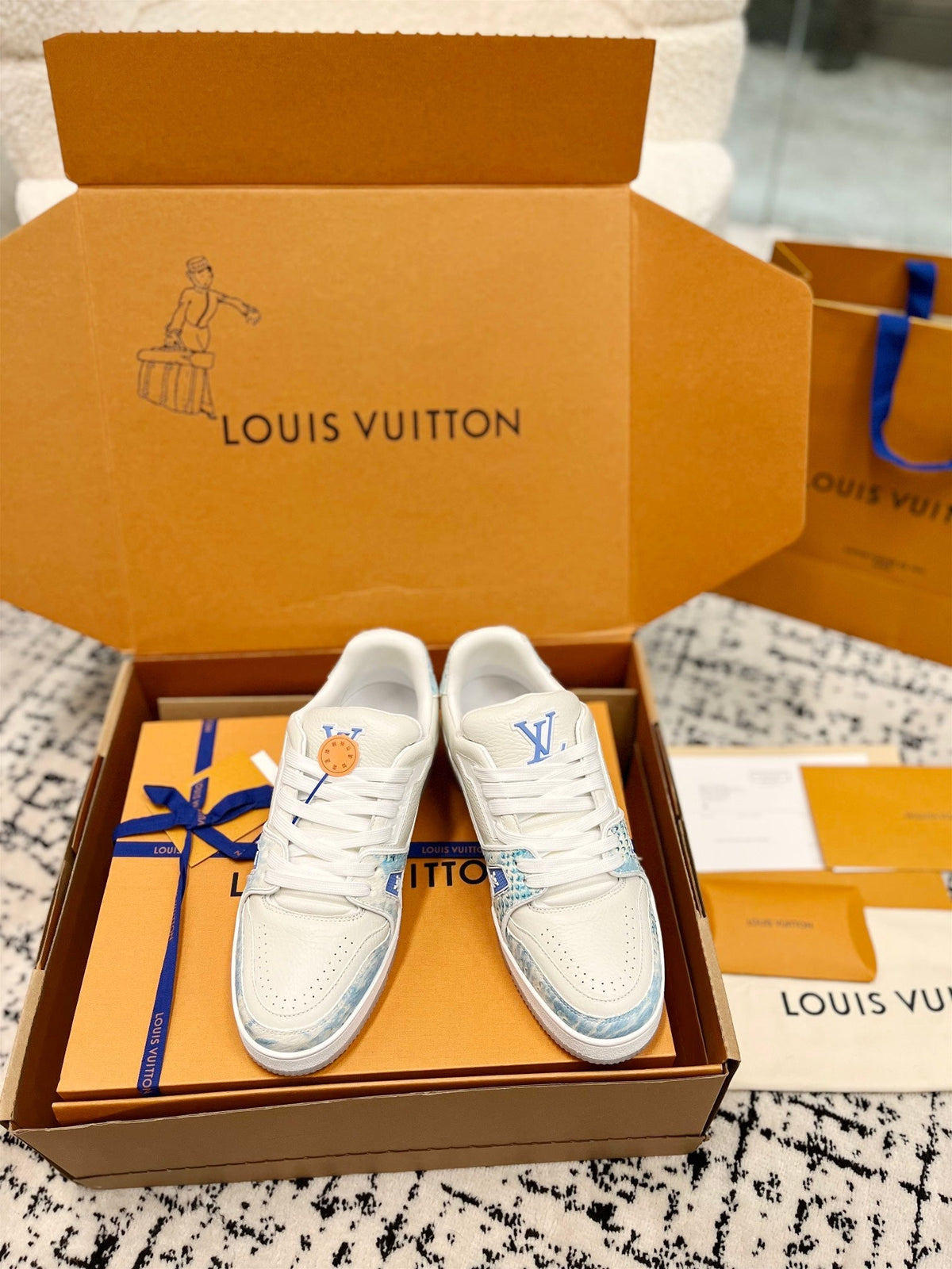LV Trainer Sneaker White Mix Light Blue Cowhide