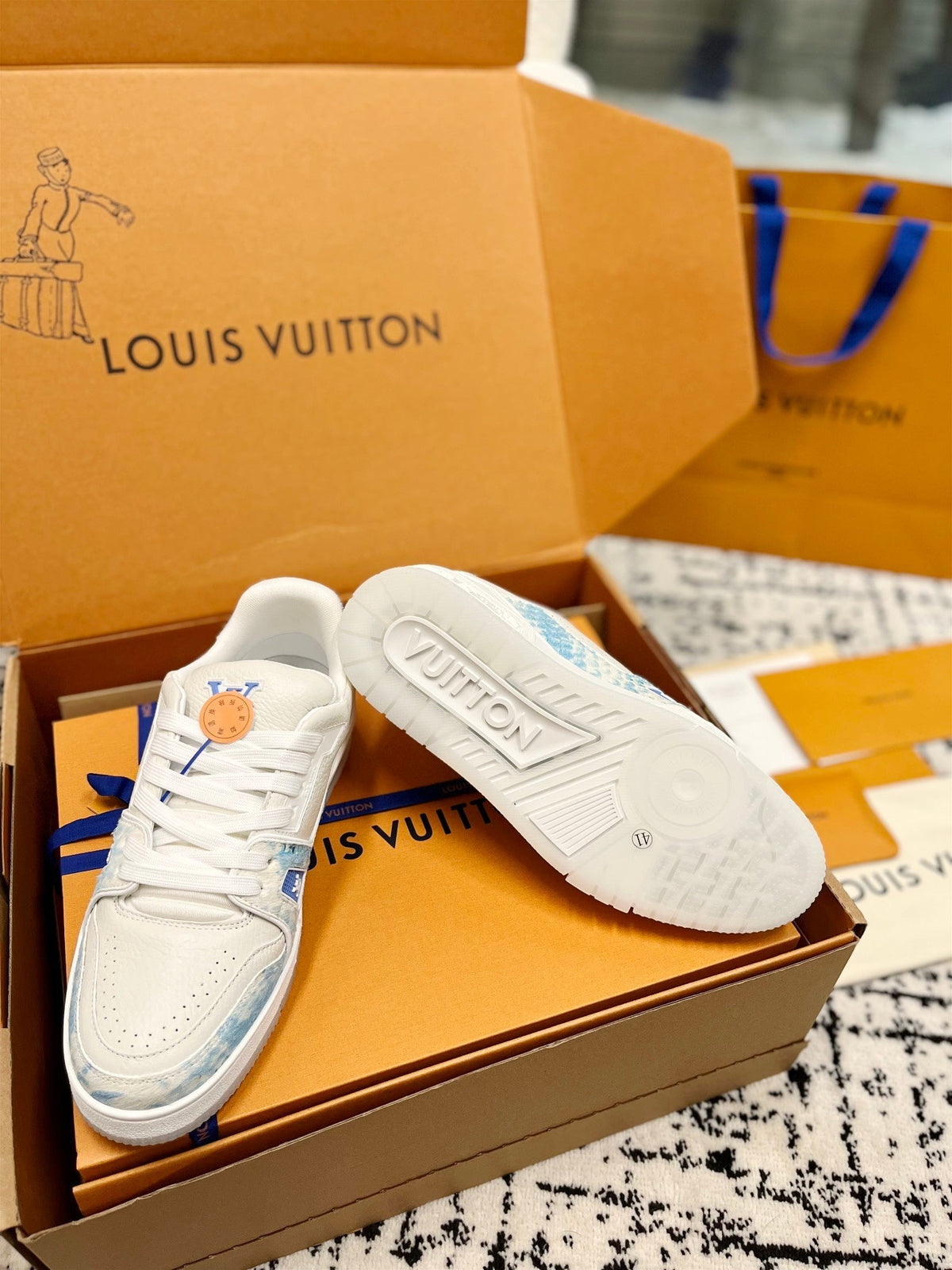 LV Trainer Sneaker White Mix Light Blue Cowhide