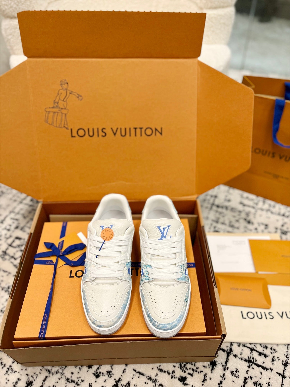 LV Trainer Sneaker White Mix Light Blue Cowhide