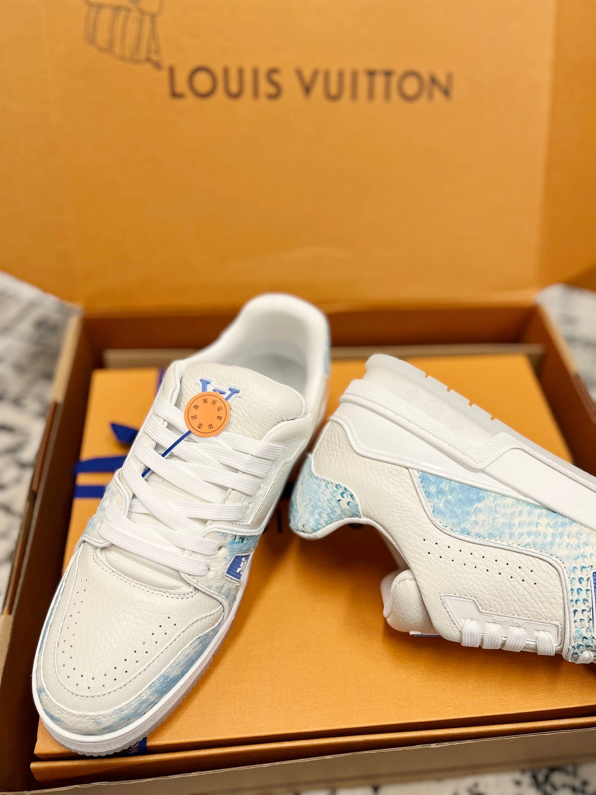LV Trainer Sneaker White Mix Light Blue Cowhide