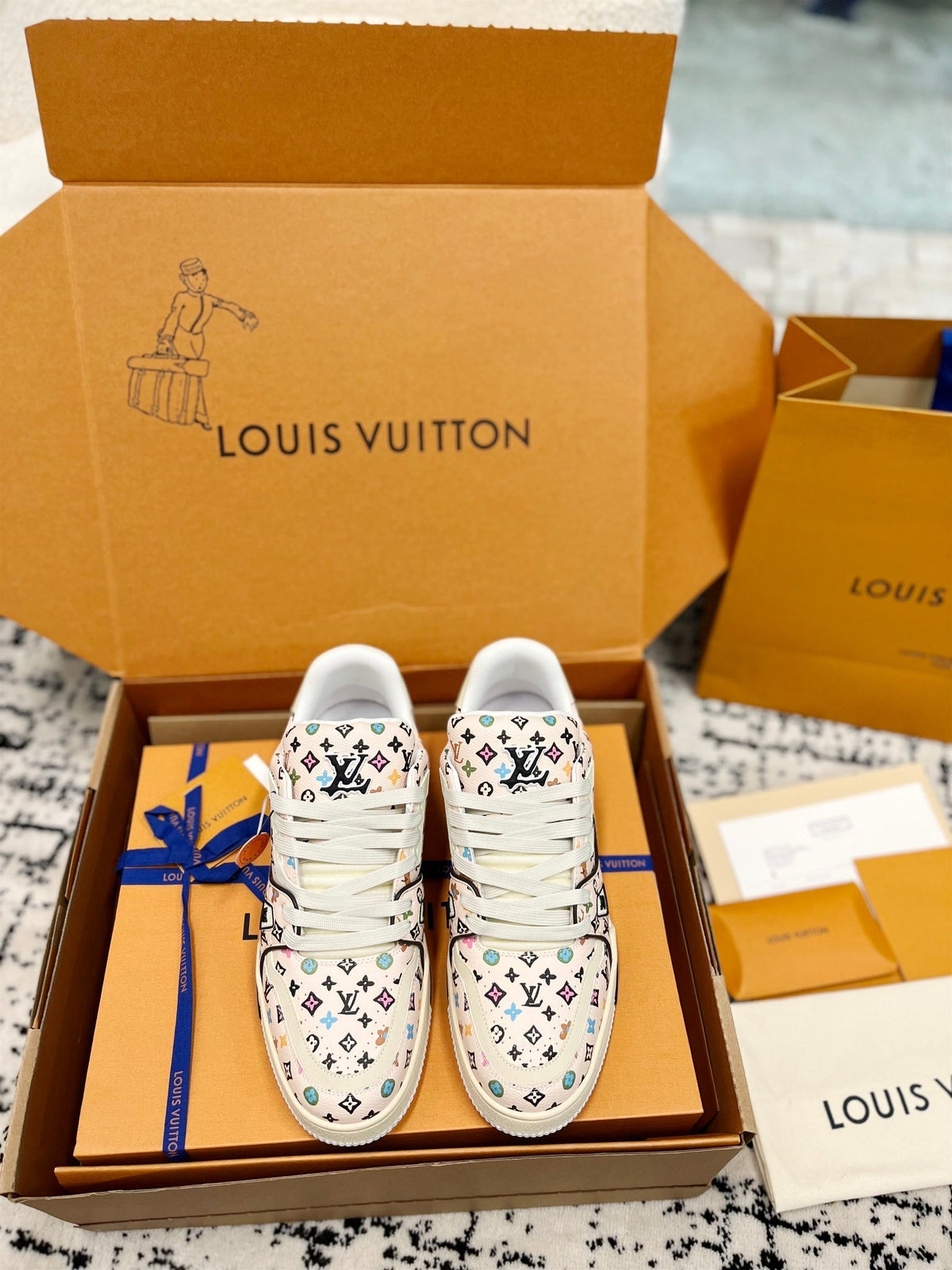 LV Trainer Sneaker Beige Monogram Cowhide