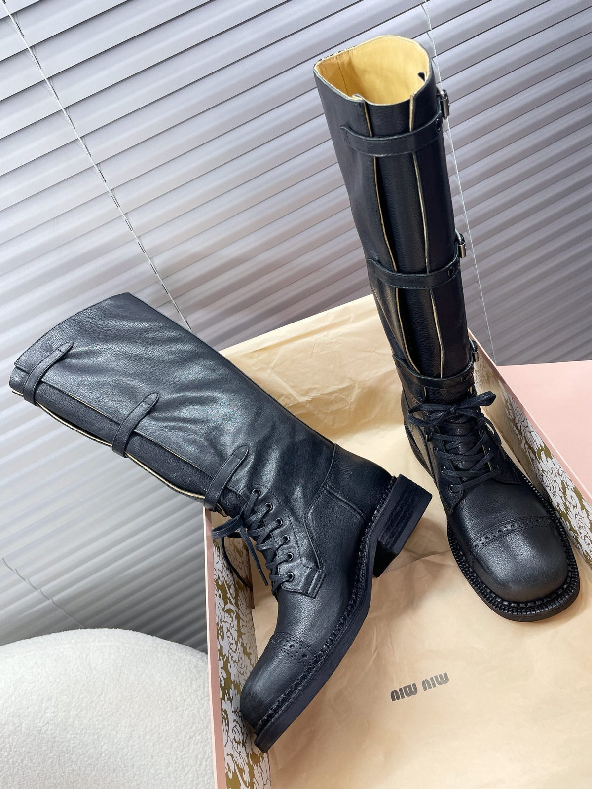 Miu High Boots Black Calfskin