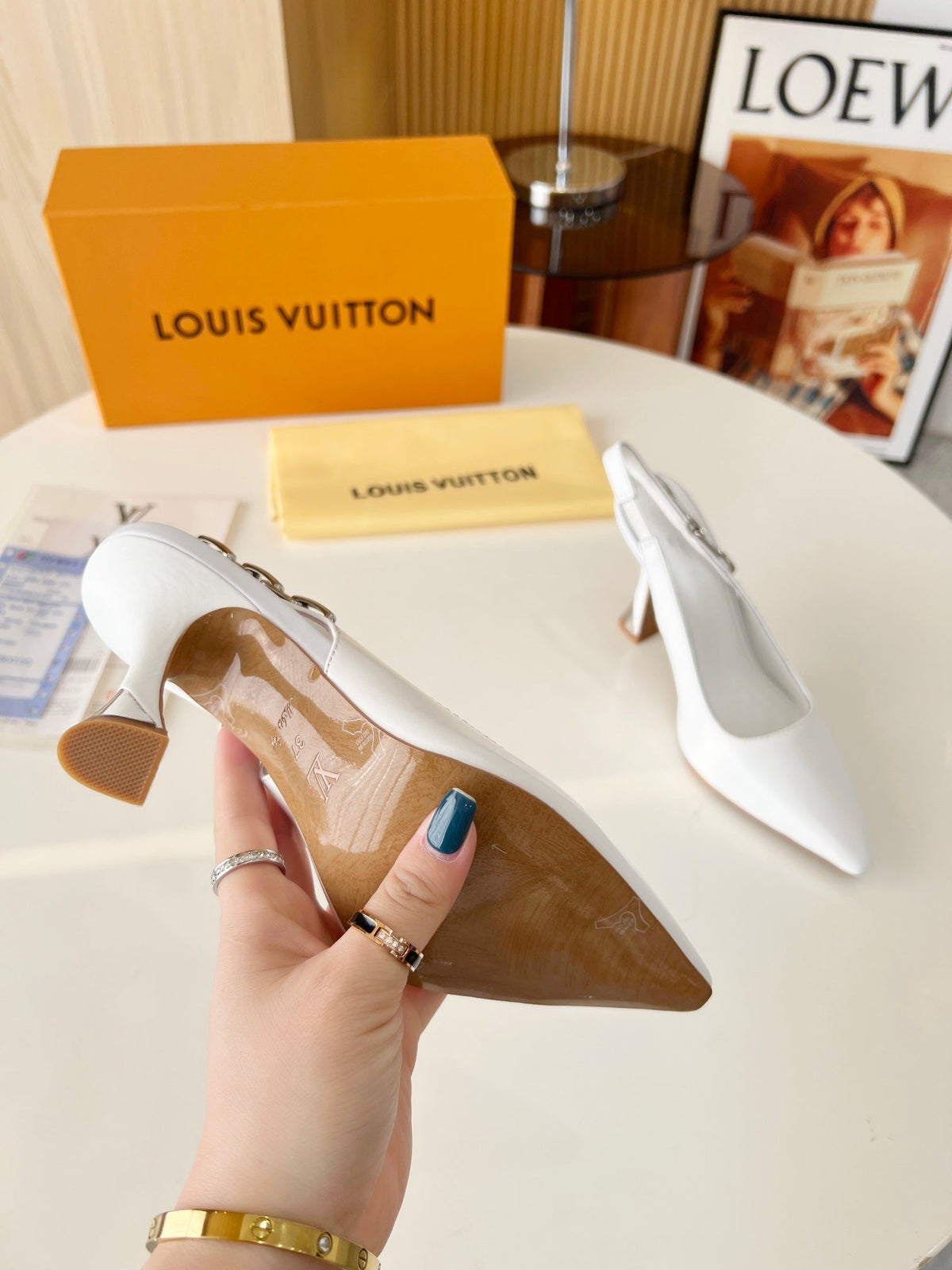 LV Spake Slingback with Chain 8.5CM White Calfskin 218291