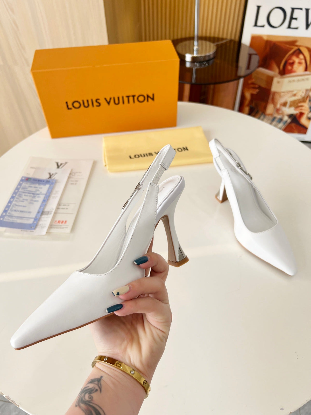 LV Spake Slingback with Chain 8.5CM White Calfskin 218291