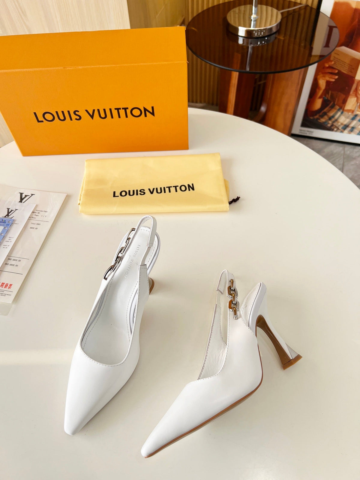 LV Spake Slingback with Chain 8.5CM White Calfskin 218291